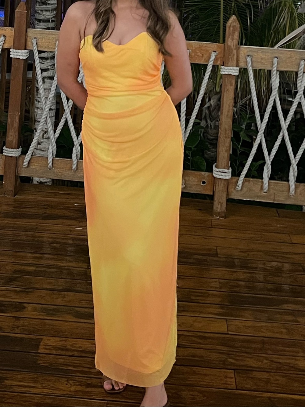 Zara Draped Satin Maxi Dress in Yellow-Orange
